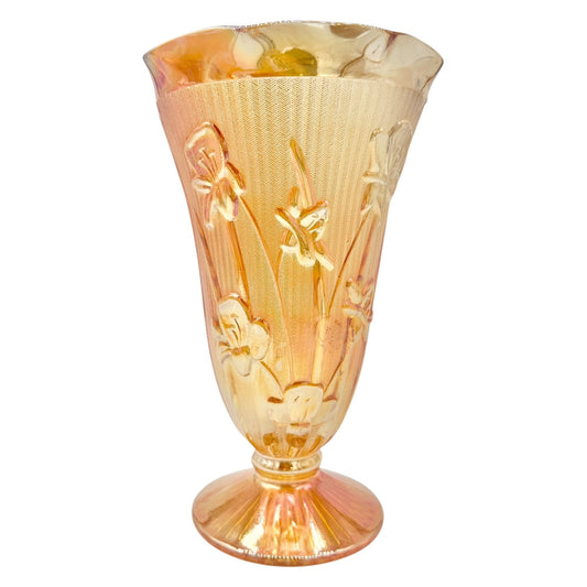 Jeannette Iris & Herringbone Marigold Vase 9 inch Carnival Glass