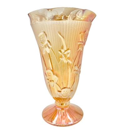 Jeannette Iris & Herringbone Marigold Vase 9 inch Carnival Glass