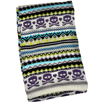 Joe Boxer Skull Pattern Knit Scarf Multicolor Purple Blue White 70 inches Long