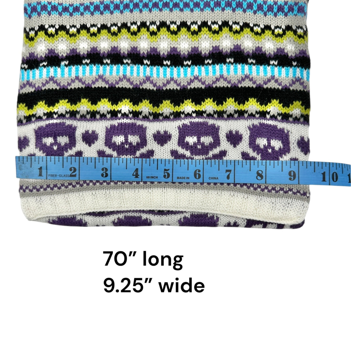 Joe Boxer Skull Pattern Knit Scarf Multicolor Purple Blue White 70 inches Long