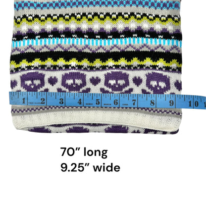 Joe Boxer Skull Pattern Knit Scarf Multicolor Purple Blue White 70 inches Long