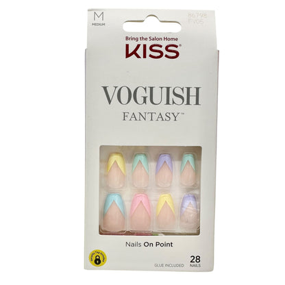 Kiss Vogue & Gel Fantasy Nail Kits Medium 28ct Sassy+Chic Embossed Nail Stickers 16ct Pixie Tips & Essie Nail Polish Set