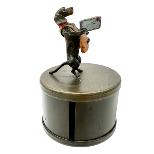 Heirloom Editions Brass Postage Stamp Roll Dispenser Dachshund 1930s Redl Wein