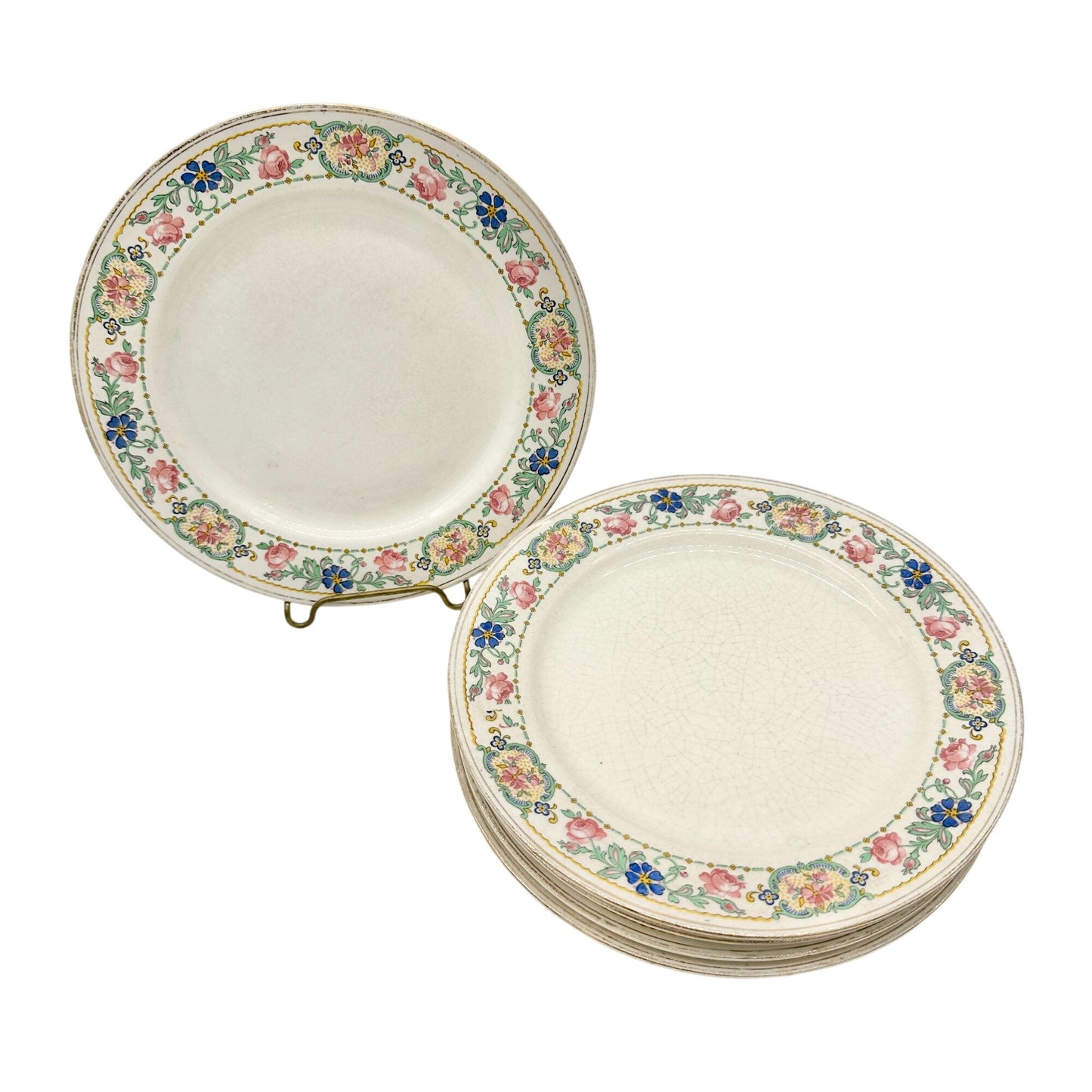 Pope Gosser China 7.5 inch Plates Set Of 5 Made In USA Floral Design Vintage