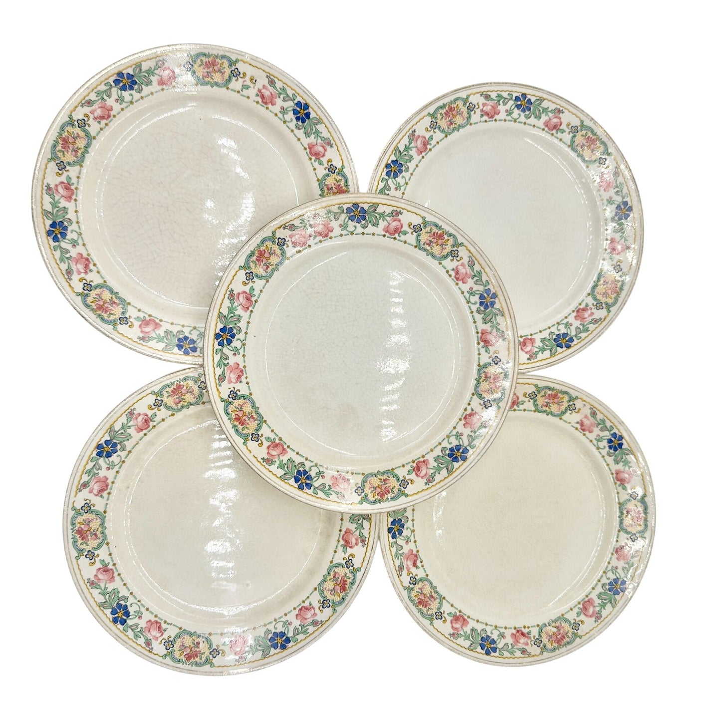 Pope Gosser China 7.5 inch Plates Set Of 5 Made In USA Floral Design Vintage
