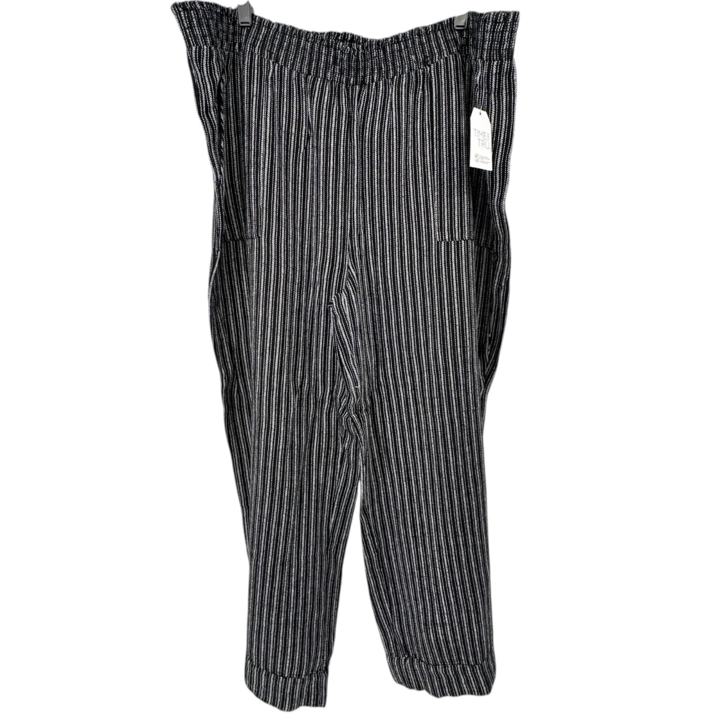 Time And Tru Linen Pants Womens XXXL 22 Black White Striped Wide Leg Relaxed Fit