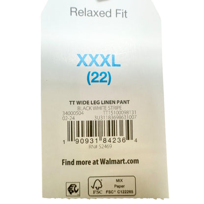 Time And Tru Linen Pants Womens XXXL 22 Black White Striped Wide Leg Relaxed Fit