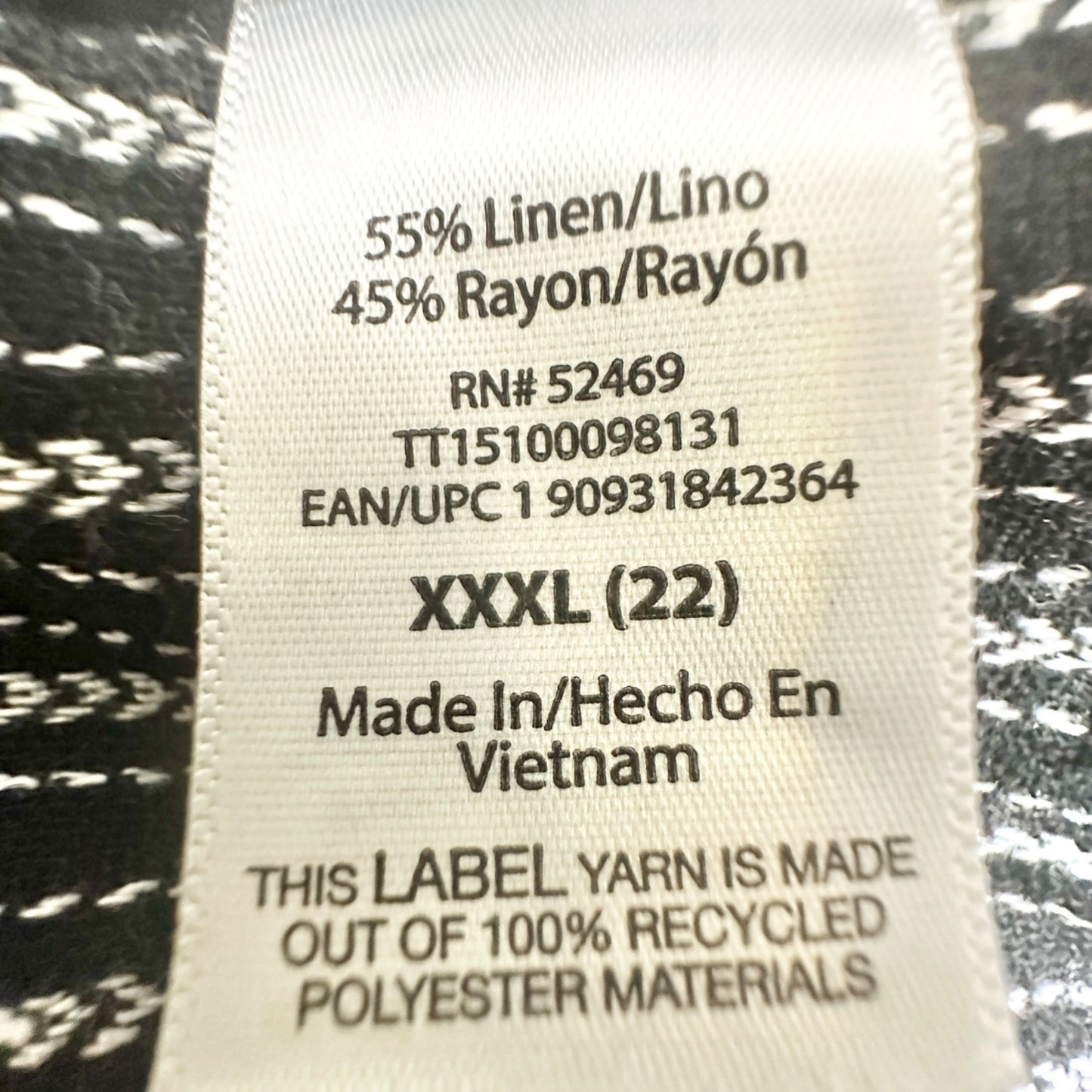 Time And Tru Linen Pants Womens XXXL 22 Black White Striped Wide Leg Relaxed Fit