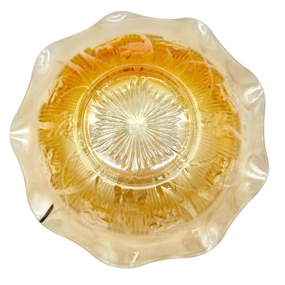 Jeannette Iris & Herringbone Marigold Bowl 9.5 inch Carnival Glass Wavy Edge