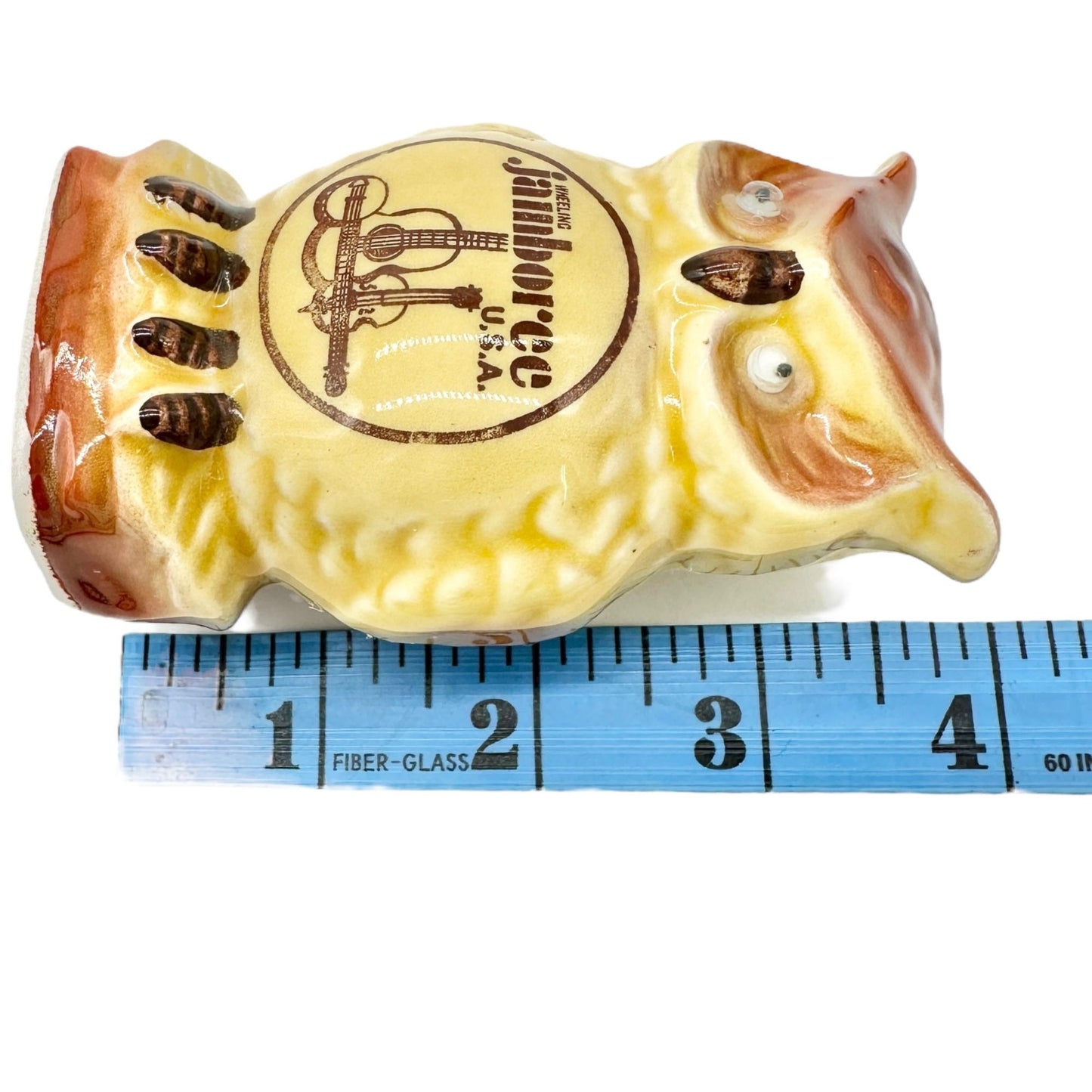 Vintage Scotty Wheeling Jamboree Owl Salt and Pepper Shakers Googly Eyes Move