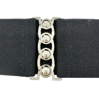 Womens Black Elastic Belt With Silver Decorative Closure 3" Wide 38.5" Long