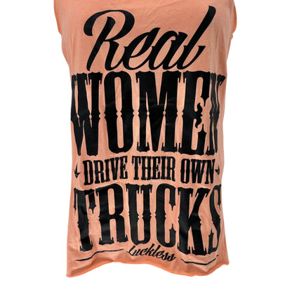 Real Women Drive Trucks Racerback Tank Top Large Peach By Luckless Outfitters