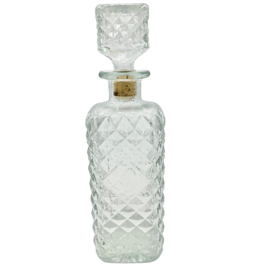 Vintage Diamond Cut Clear Glass Decanter With Cork Stopper Holds 38 fl ounces