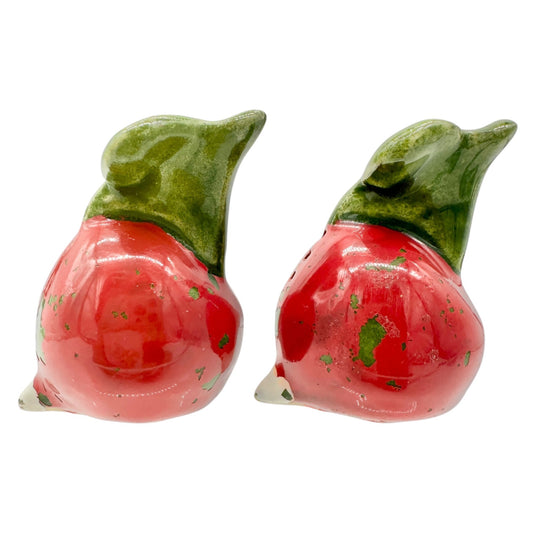 Vintage Vegetable Fruit Salt and Pepper Shakers Cork Stoppers Red Green Ceramic