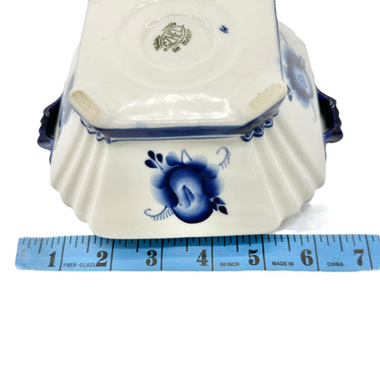 Handmade in Russia Gzhel Porcelain Covered Bowl With Lid Blue Floral Design