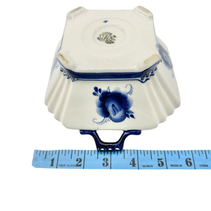 Handmade in Russia Gzhel Porcelain Covered Bowl With Lid Blue Floral Design