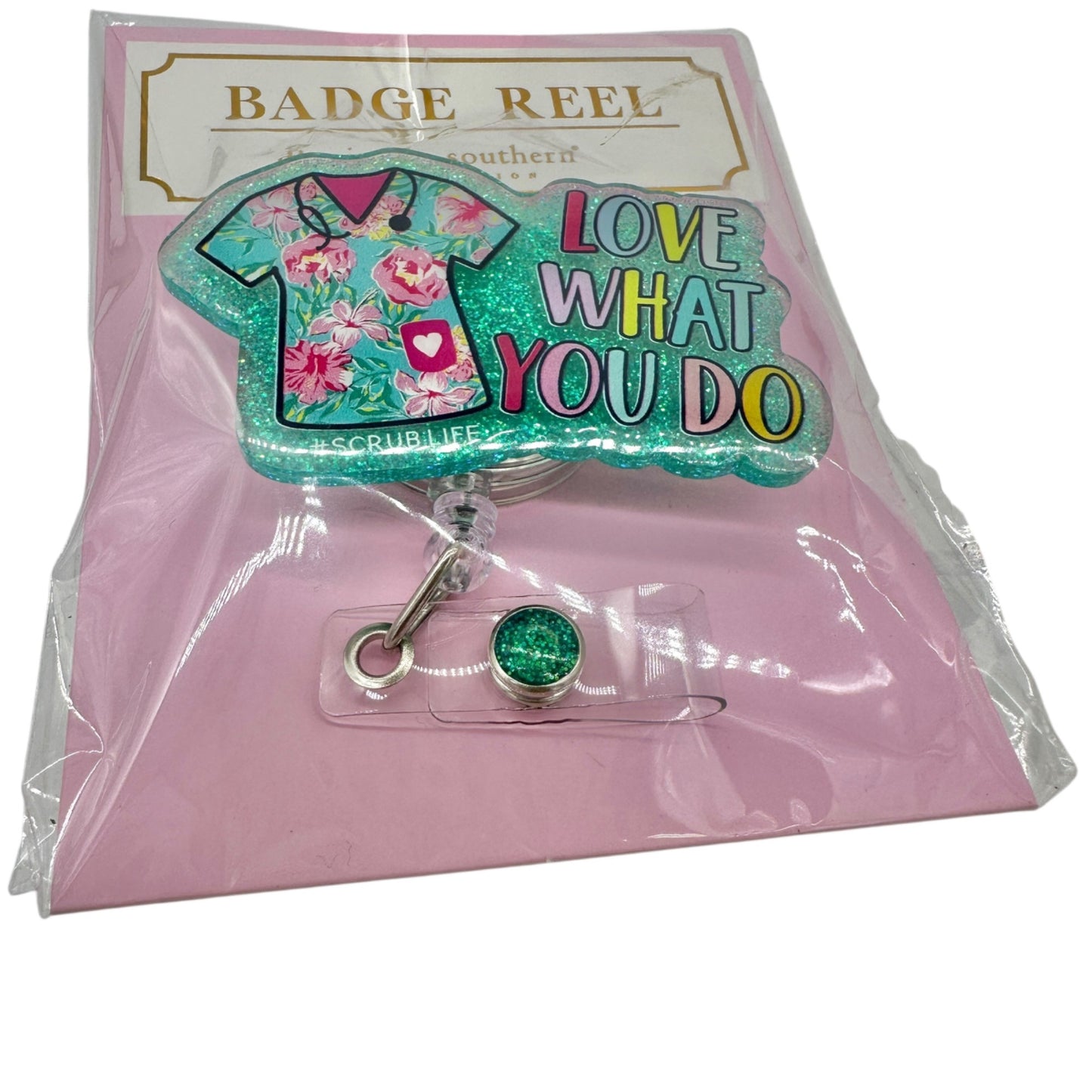 Simply Southern Badge Reel Plastic Glitter Scrub Life Design Medical