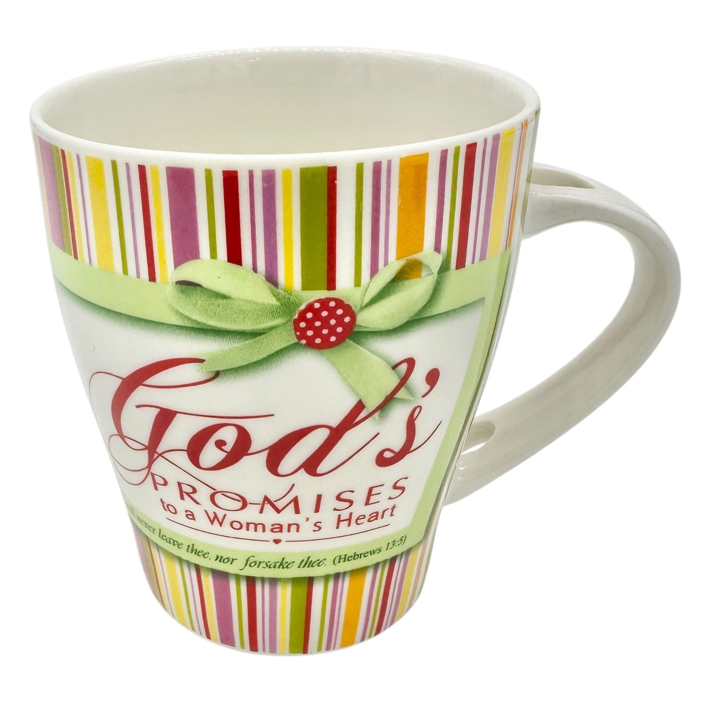 Gods Promises To A Womans Heart Mug Bone China Striped Multicolor Hebrews 13:5