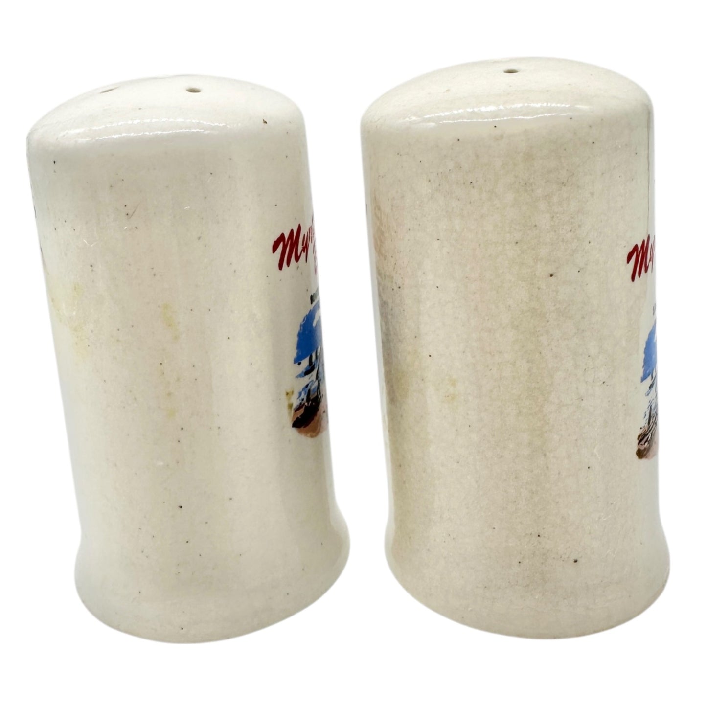 Myrtle Beach SC Ceramic Salt and Pepper Shakers Souvenir Set White 3 inches Tall