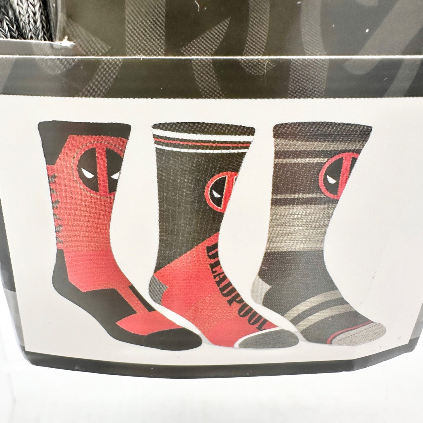 Marvel Deadpool Crew Socks 3-Pack Mens Size 10-13 Athletic Fit Cushioned Footbed
