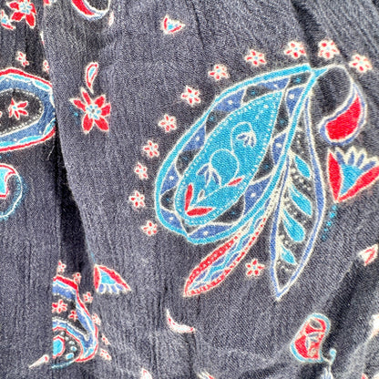 Westport Top Womens 2X Navy Blue Paisley Print With Tassel Sleeves Tie Front