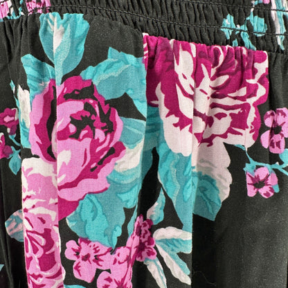Torrid Maxi Dress 2X Floral Smocked Off Shoulder LS Black Pink Blue Floral Rayon