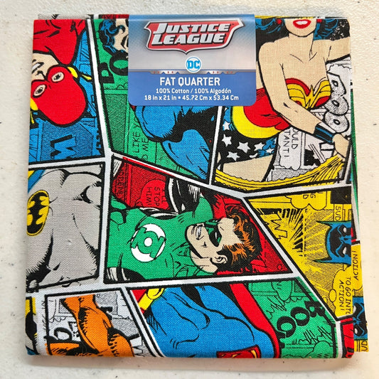 Fat Quarter Fabric Justice League DC Comics Vibrant Colors 18"x21" Cotton