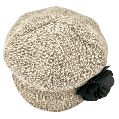 Tickled Pink Womens Tweed Newsboy Hat With Black Flower Accent Timeless Fashion