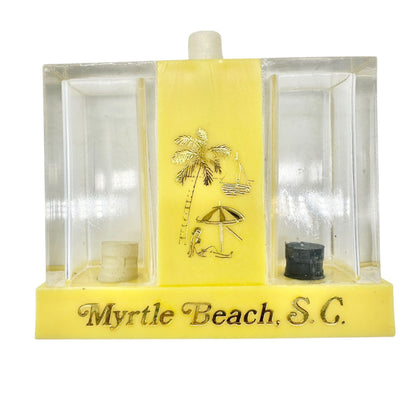 Vintage Myrtle Beach SC Push Button Salt Pepper Dispenser Yellow Plastic Boxed