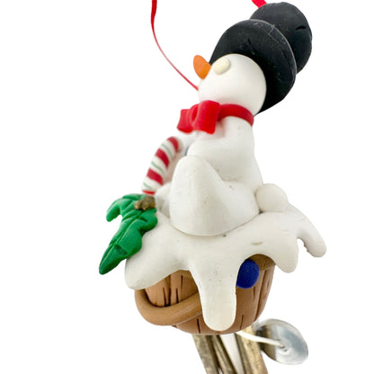 Snowman Christmas Wind Chime Ornament Red Ribbon Hanger Holiday Decoration