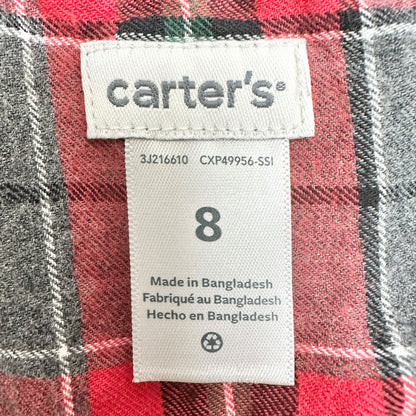 Carters Button Up Shirt Boys Size 8 Gray Red Plaid Cotton Casual Long Sleeve