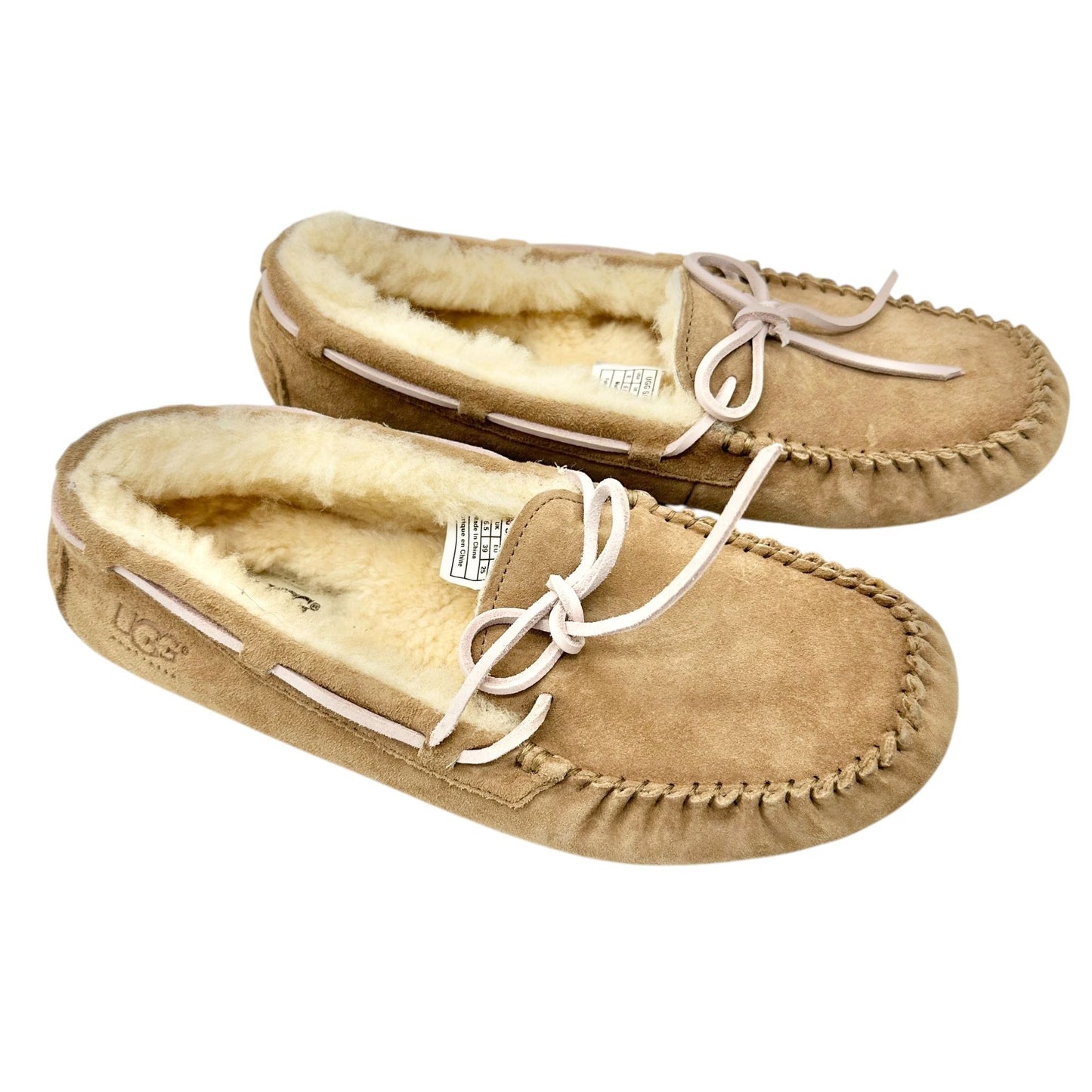 UGG Australia Slippers Womens Size 8 Sheepskin-Lined Leather Moccasin Tan