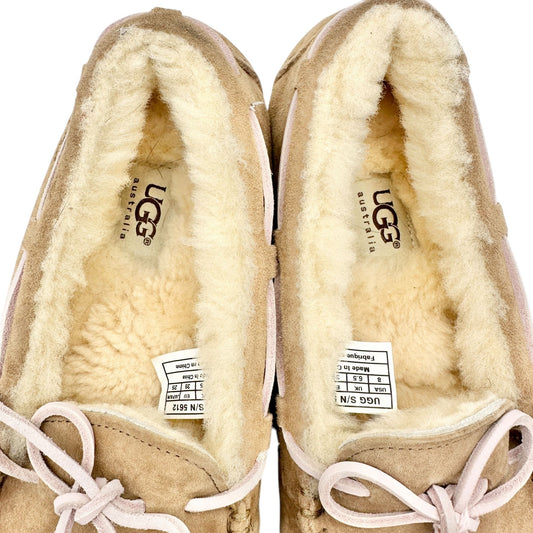 UGG Australia Slippers Womens Size 8 Sheepskin-Lined Leather Moccasin Tan