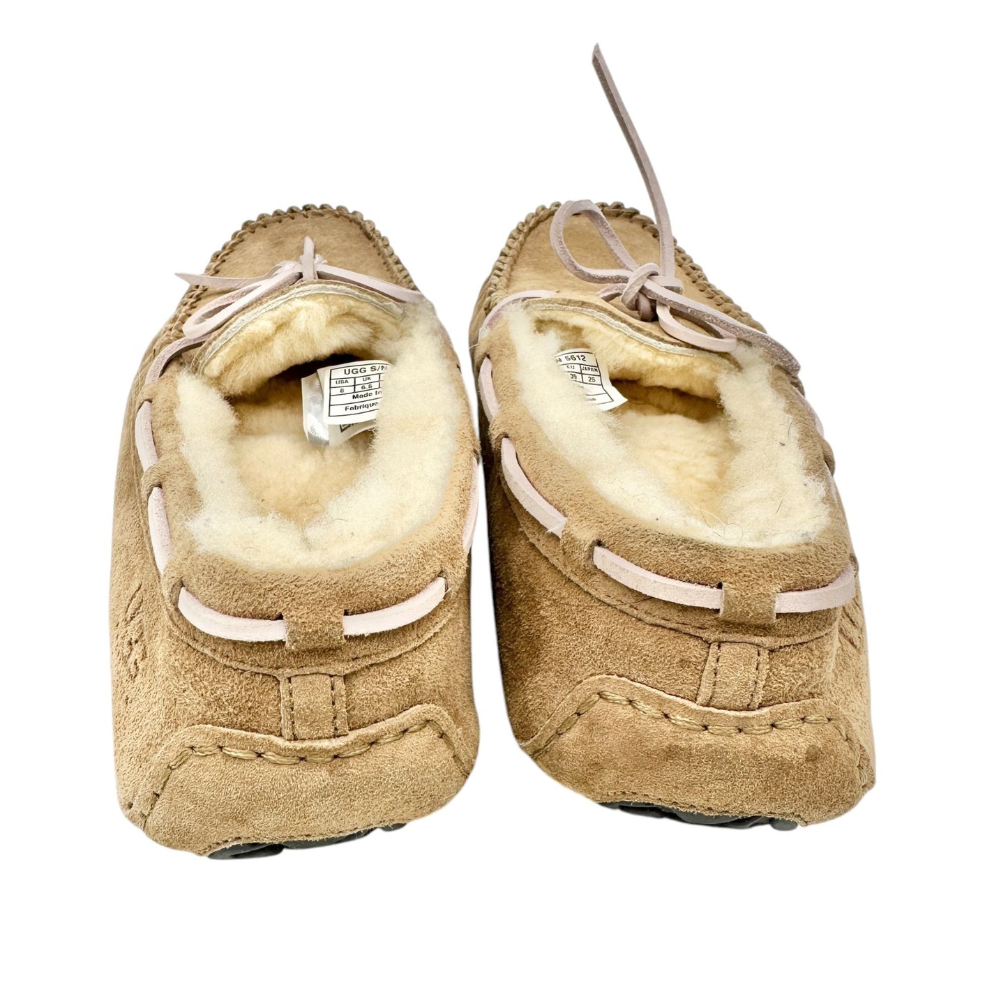 UGG Australia Slippers Womens Size 8 Sheepskin-Lined Leather Moccasin Tan