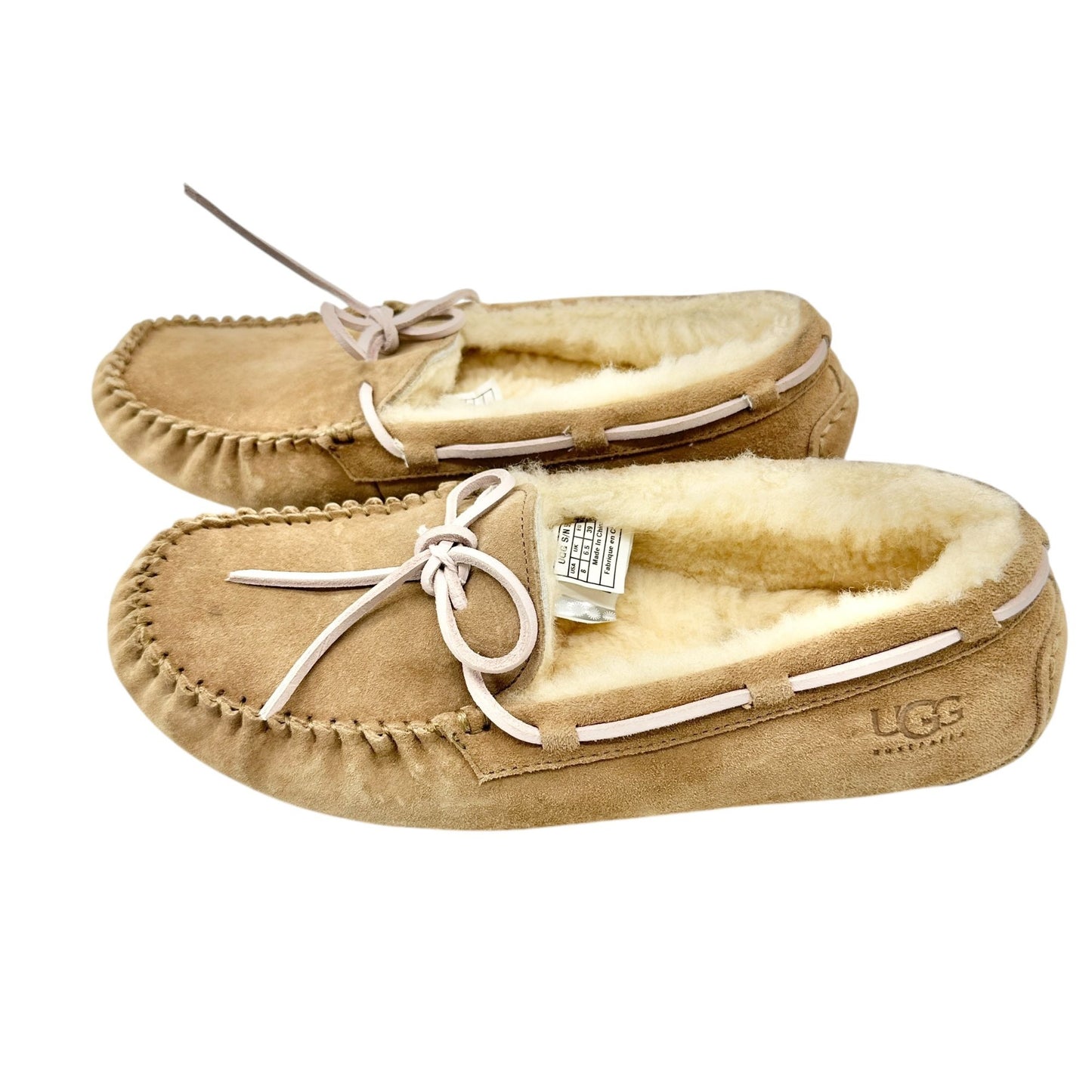 UGG Australia Slippers Womens Size 8 Sheepskin-Lined Leather Moccasin Tan