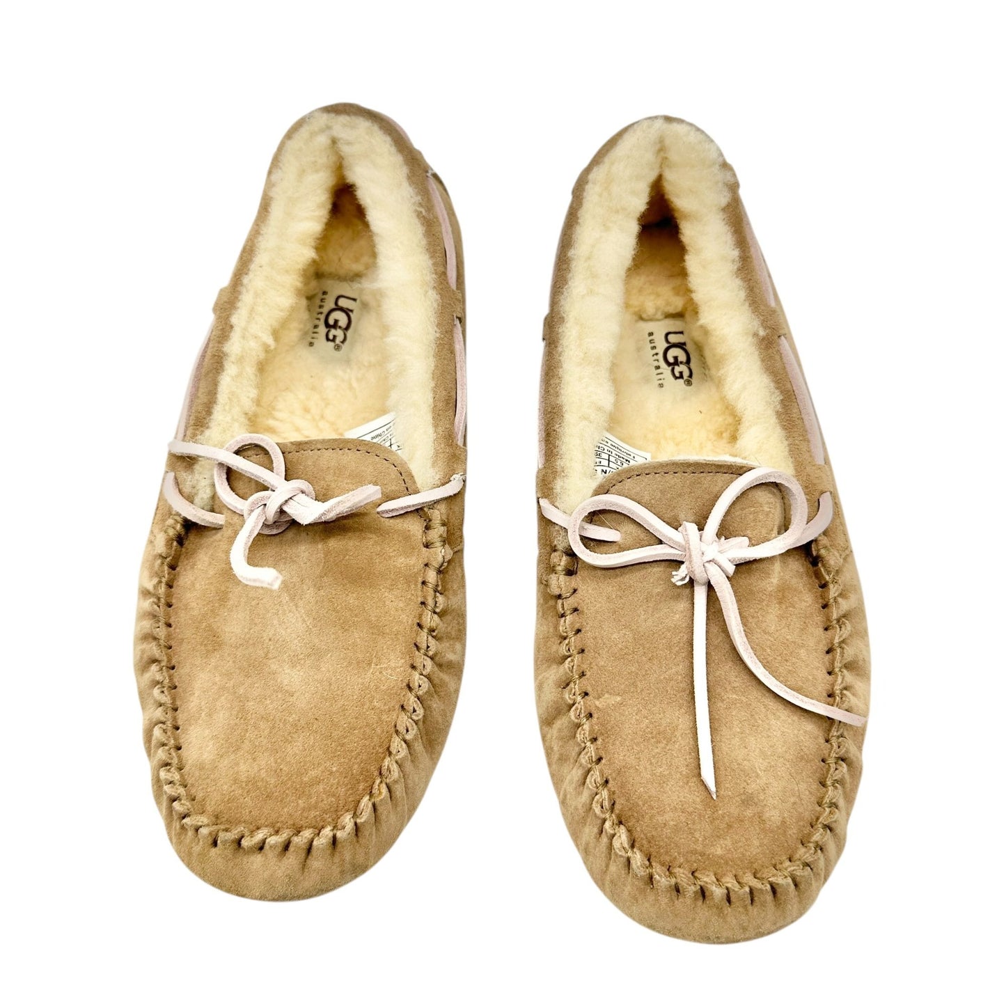 UGG Australia Slippers Womens Size 8 Sheepskin-Lined Leather Moccasin Tan