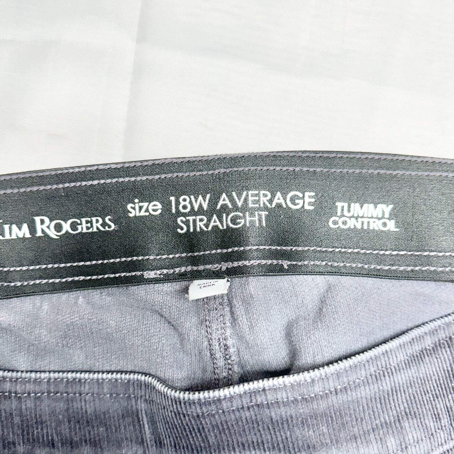 Kim Rogers Corduroy Pants Womens 18W Average Straight Tummy Control Steel Gray