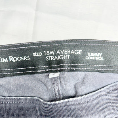 Kim Rogers Corduroy Pants Womens 18W Average Straight Tummy Control Steel Gray