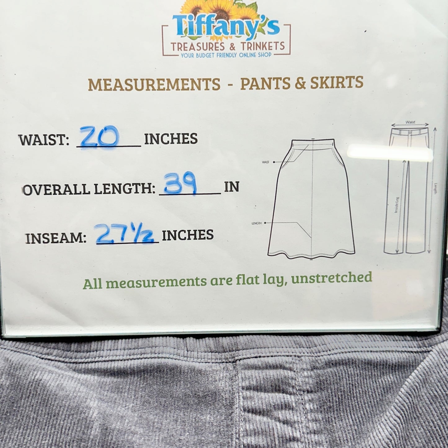 Kim Rogers Corduroy Pants Womens 18W Average Straight Tummy Control Steel Gray