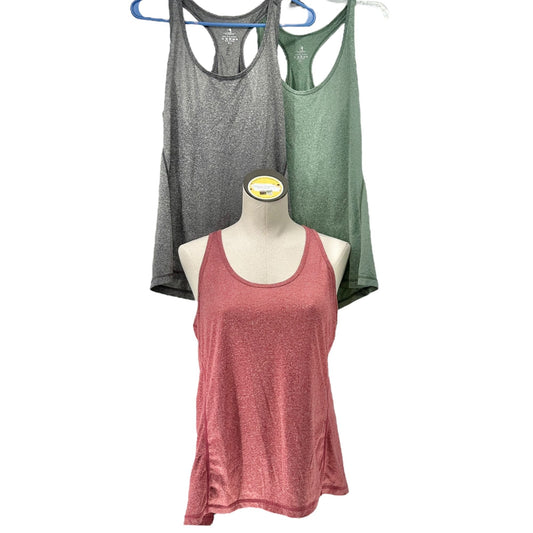 Icyzone Set Of 3 Racerback Tank Tops Womens XL Red Green Gray Athletic Wear