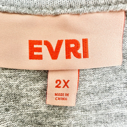 EVRI Knit Top Womens 2X Heather Gray With Sheer Black Hem Layered Look LS Crew