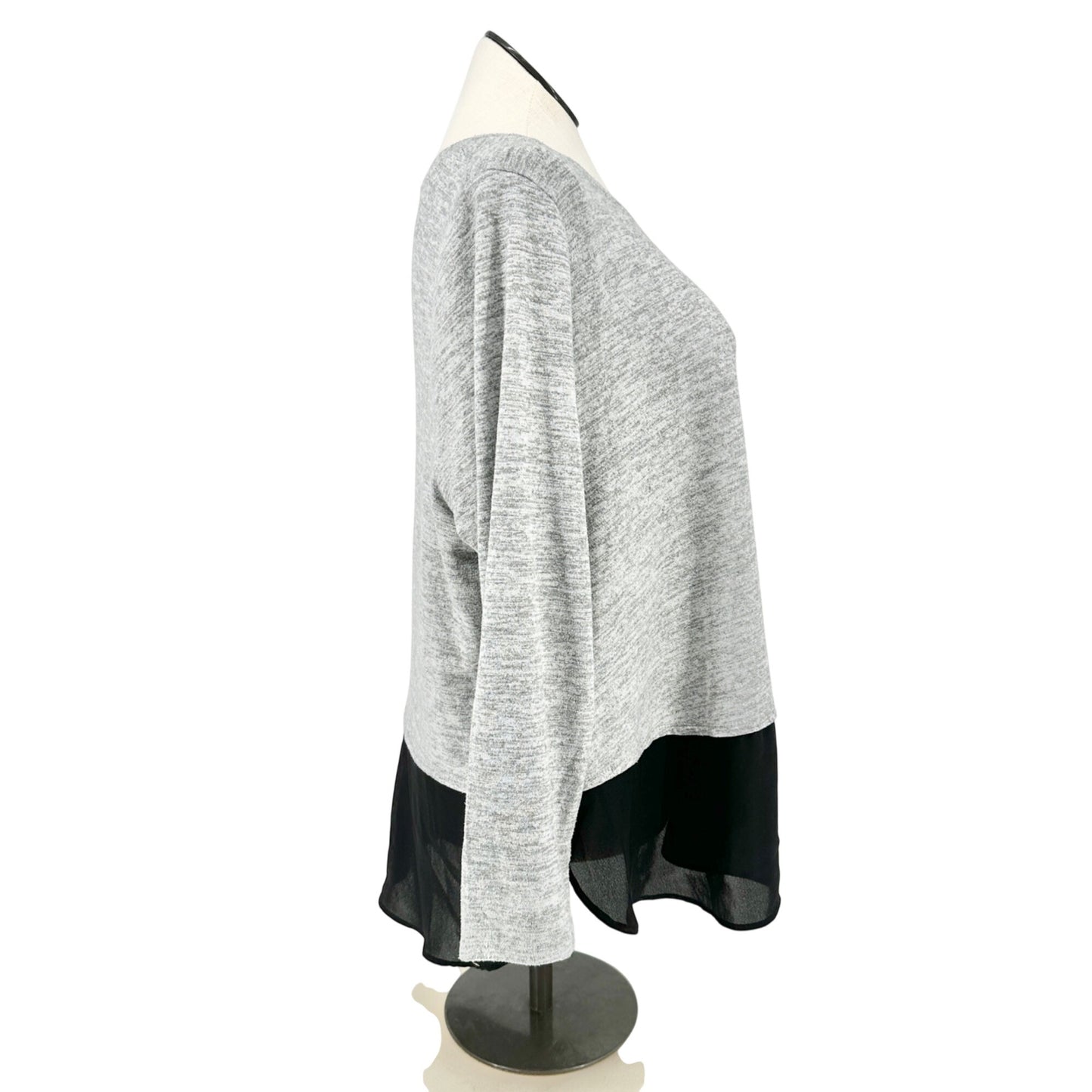 EVRI Knit Top Womens 2X Heather Gray With Sheer Black Hem Layered Look LS Crew