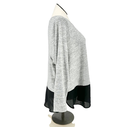 EVRI Knit Top Womens 2X Heather Gray With Sheer Black Hem Layered Look LS Crew