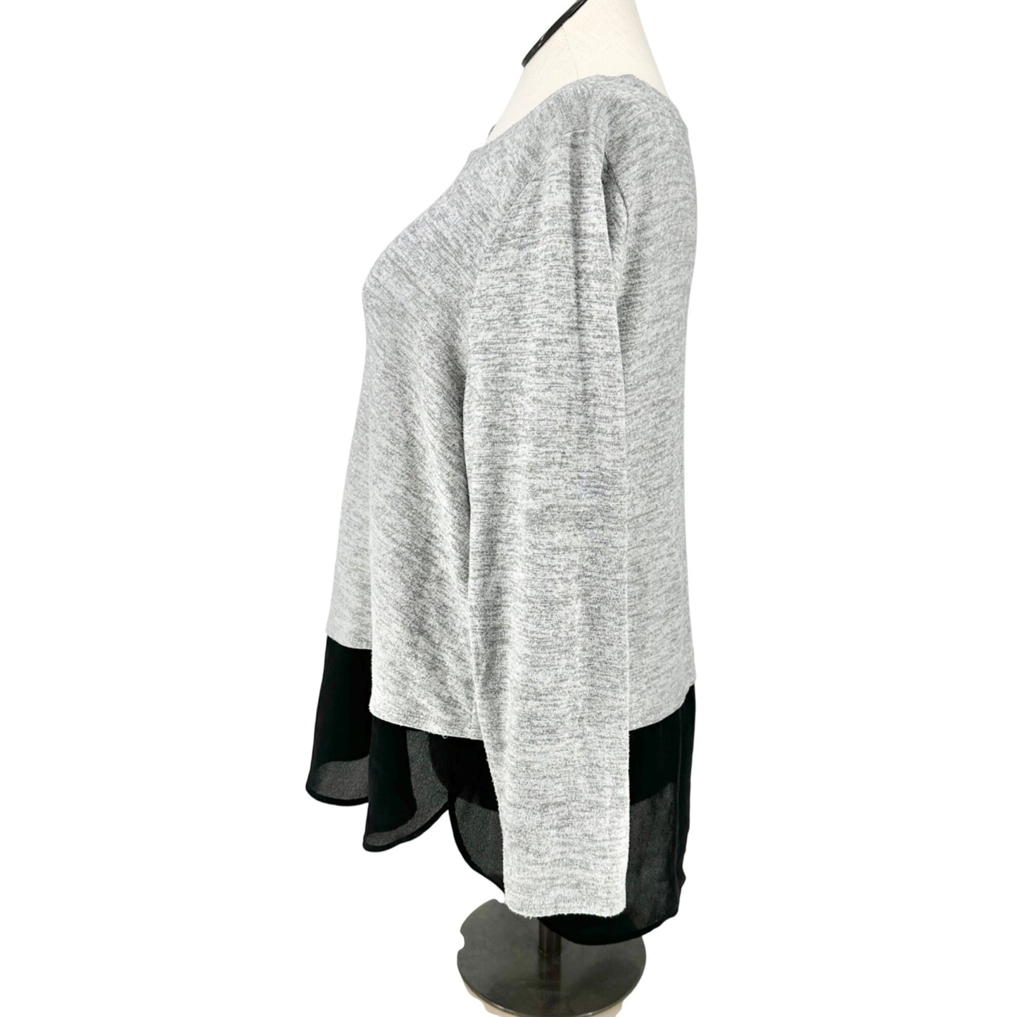 EVRI Knit Top Womens 2X Heather Gray With Sheer Black Hem Layered Look LS Crew