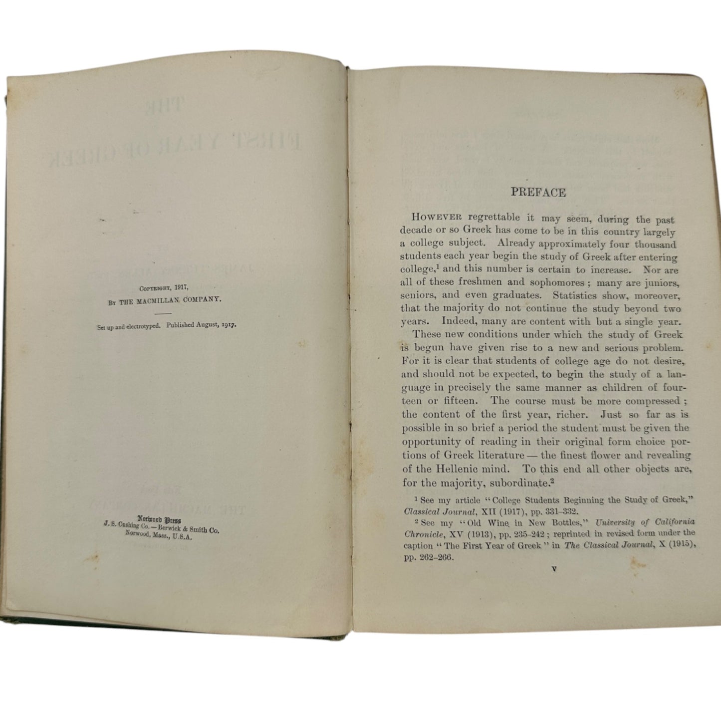 The First Year of Greek by James Turney Allen PhD 1921 Hardcover Book Antique