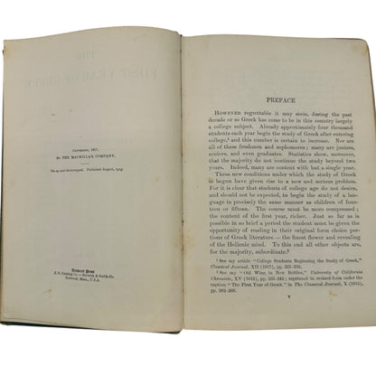 The First Year of Greek by James Turney Allen PhD 1921 Hardcover Book Antique