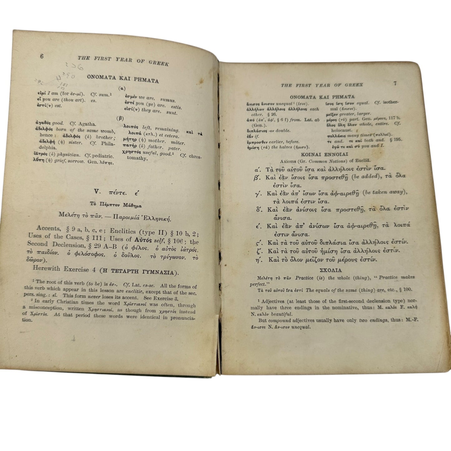 The First Year of Greek by James Turney Allen PhD 1921 Hardcover Book Antique