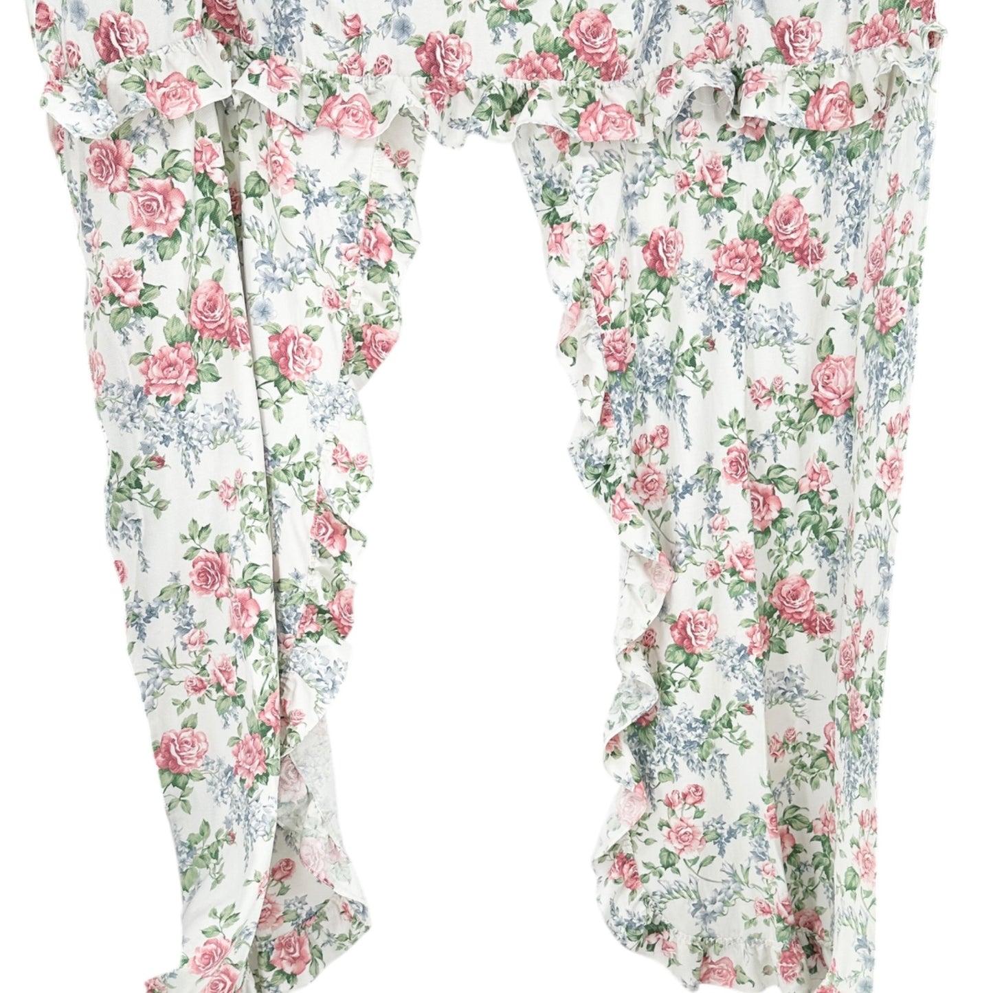 Floral Ruffled Shower Curtain 70"x72" Polyester Cotton Blend Pink and Blue Roses