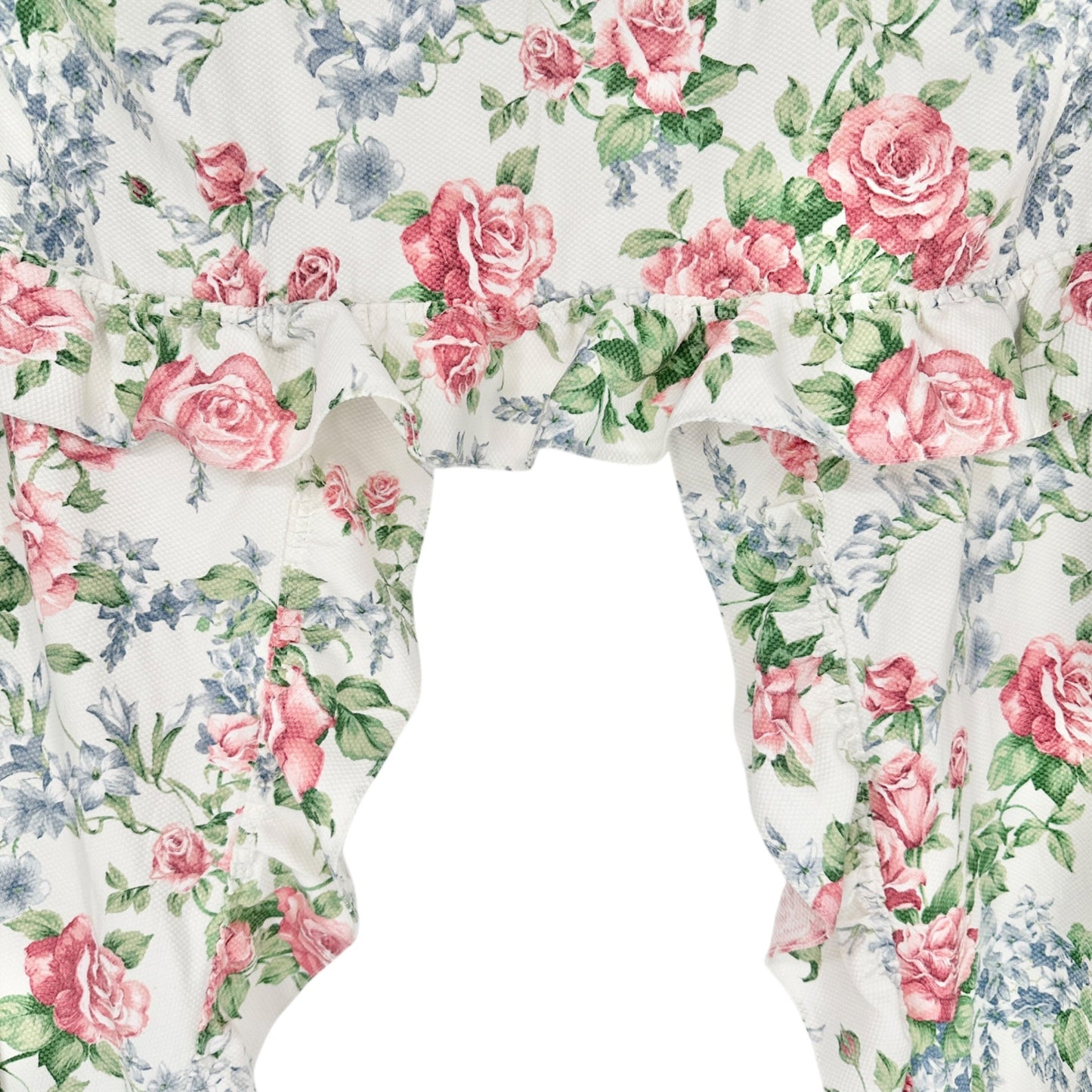 Floral Ruffled Shower Curtain 70"x72" Polyester Cotton Blend Pink and Blue Roses