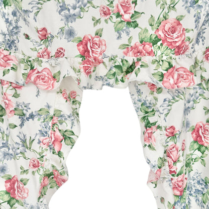 Floral Ruffled Shower Curtain 70"x72" Polyester Cotton Blend Pink and Blue Roses
